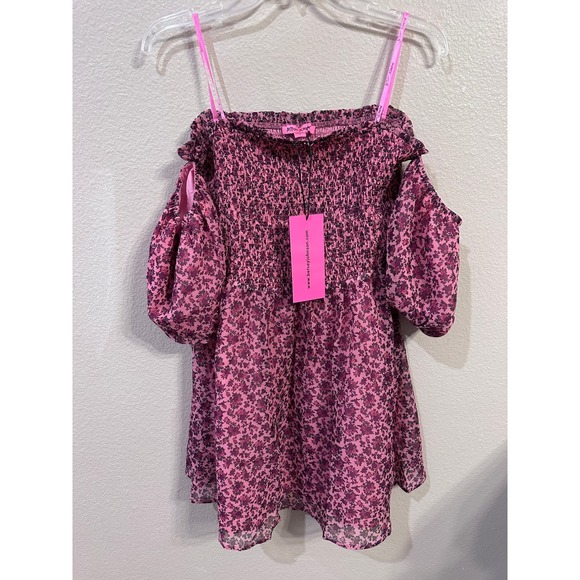 Betsey Johnson Dresses & Skirts - Betsey Johnson Pink Floral Cold Shoulder Mini Dress L